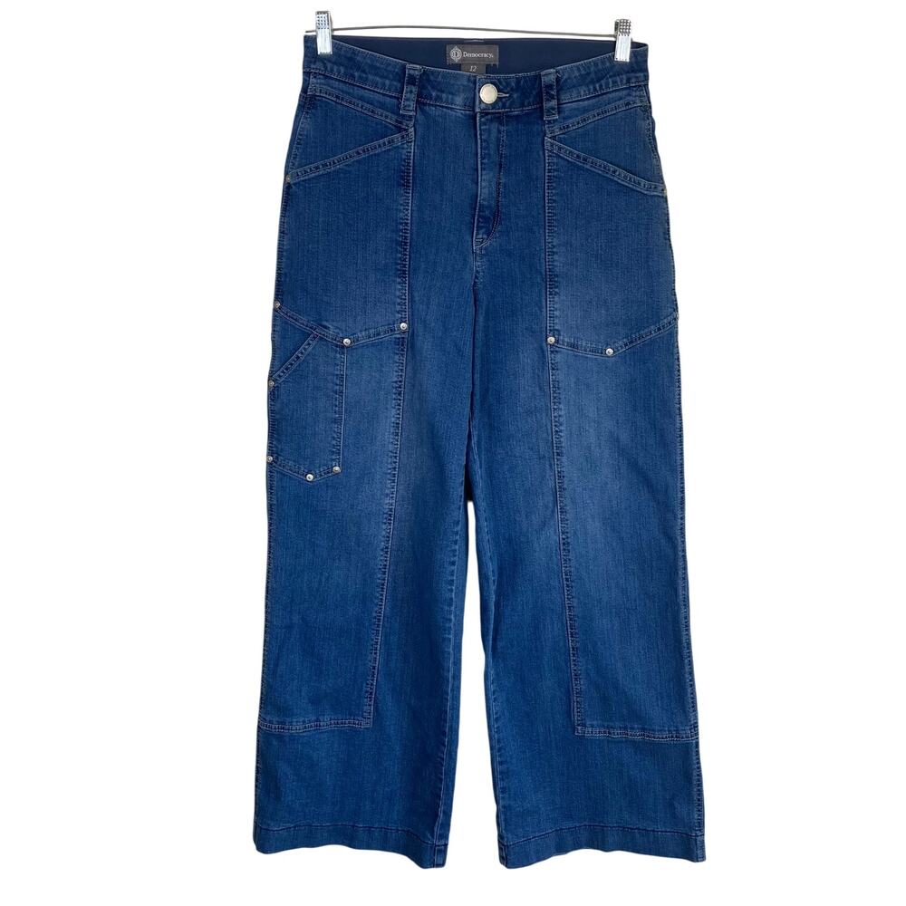 Democracy Sz 12 Women's "Ab"solution Utility Wide-Leg Jeans in Mid Blue